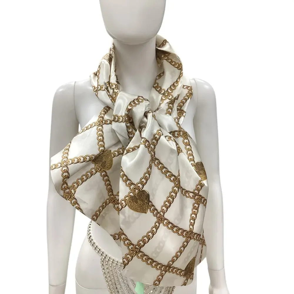 Dennis By DennisBasso Scarf Women’s 1 Size Chains And Hearts Design Cream & Gold